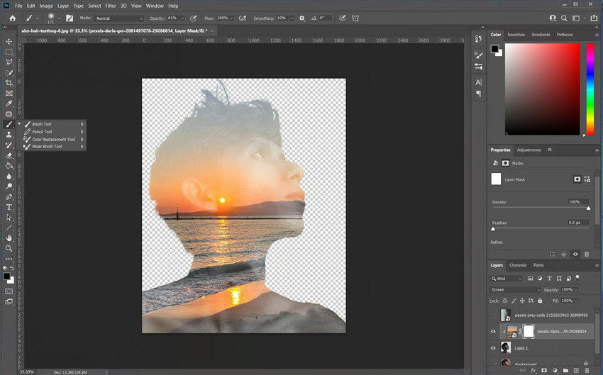 Photoshop: двойная экспозиция внутри силуэта с маской слоя