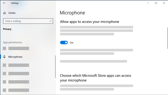 Раздел разрешений на доступ к микрофону в Windows