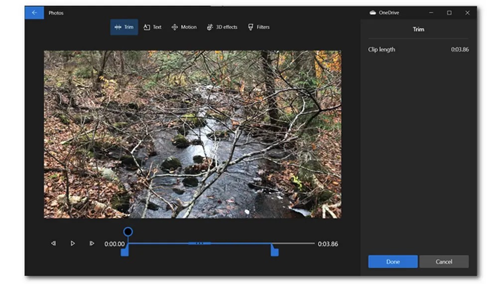 Старый интерфейс приложения Фотографии Windows 10 с инструментом Trim