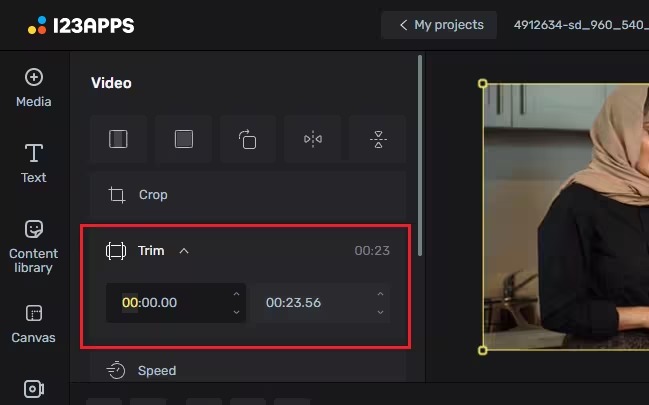Поля Trim в онлайн-редакторе 123apps