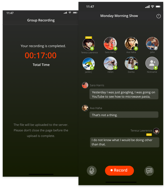 Групповая запись подкаста в мобильном приложении Podbean