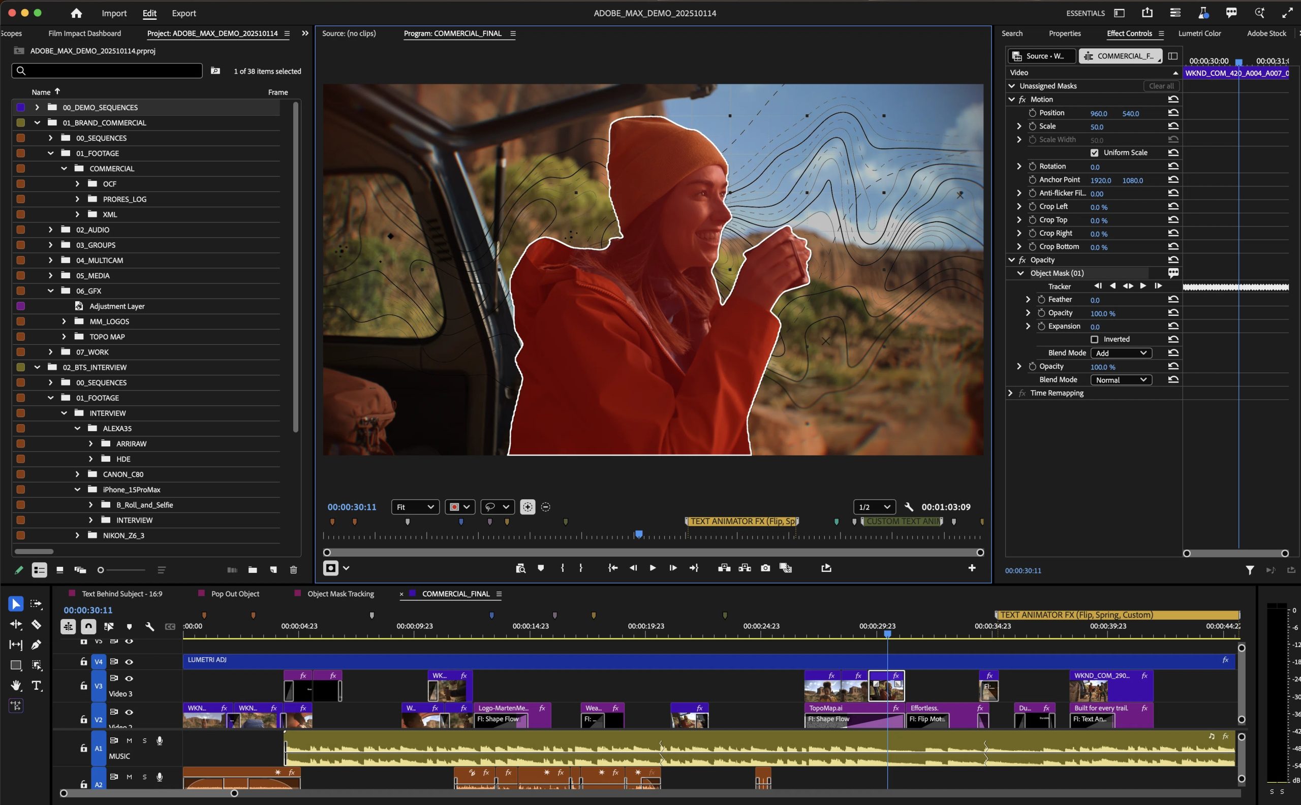Adobe Premiere 26 с Object Mask и многодорожечным таймлайном