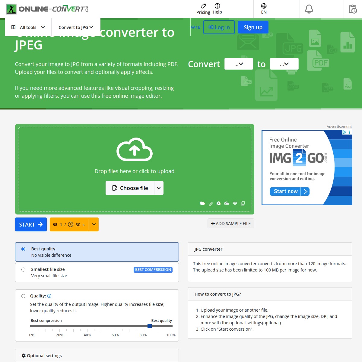 Настройки JPEG в Online-Convert.com