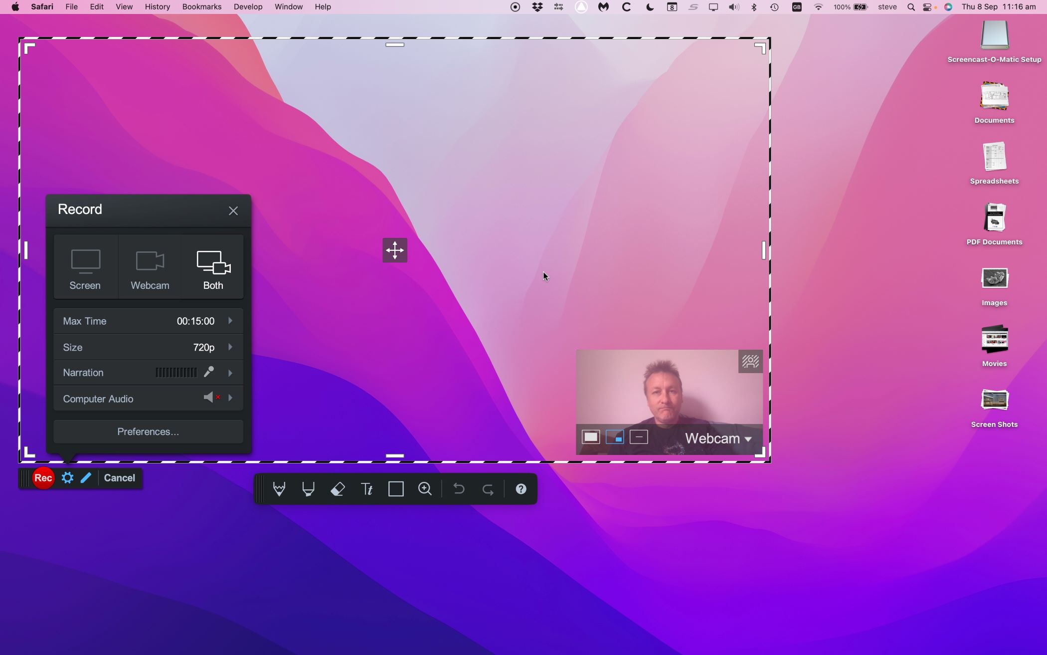 Интерфейс записи ScreenPal на macOS