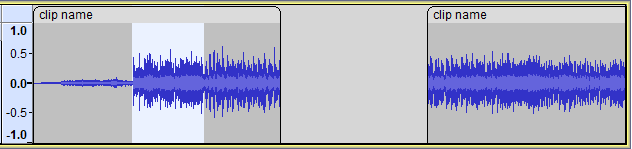 Выделенный участок волновой формы перед командой Trim Audio в Audacity