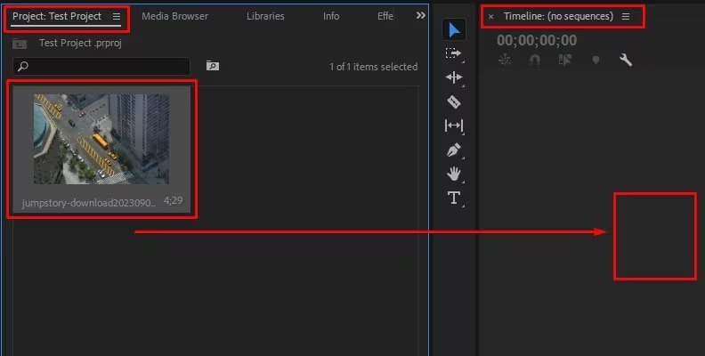 Adobe Premiere с видеоклипом на Timeline