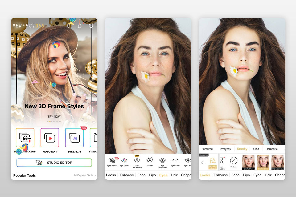 Интерфейс Perfect365 с инструментами макияжа
