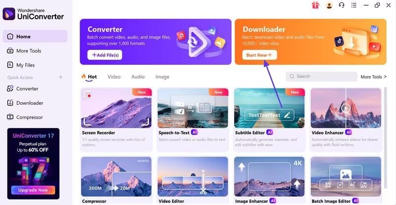 Главное окно Wondershare UniConverter 17 с разделом Converter