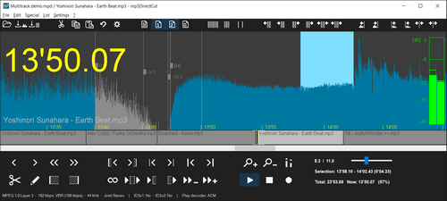 Главное окно mp3DirectCut с волновым отображением MP3