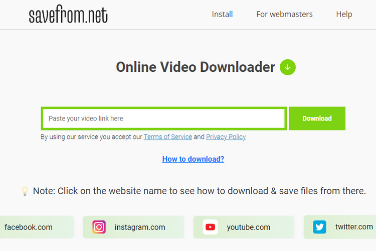 Веб-интерфейс SaveFrom.net с полем для вставки ссылки на видео