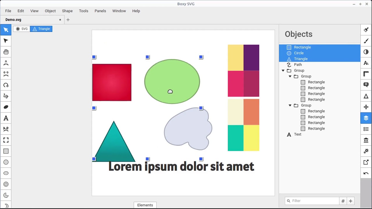 Интерфейс Boxy SVG с геометрическими объектами