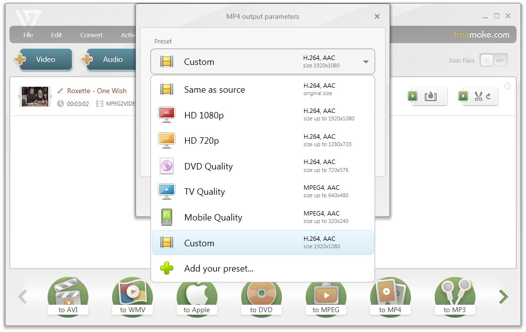 Настройки профиля MP4 в Freemake Video Converter