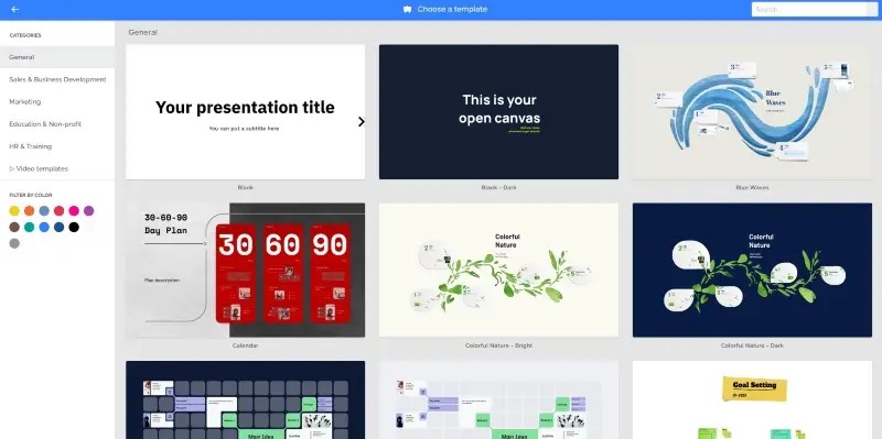 Галерея шаблонов Prezi с нелинейными композициями презентаций