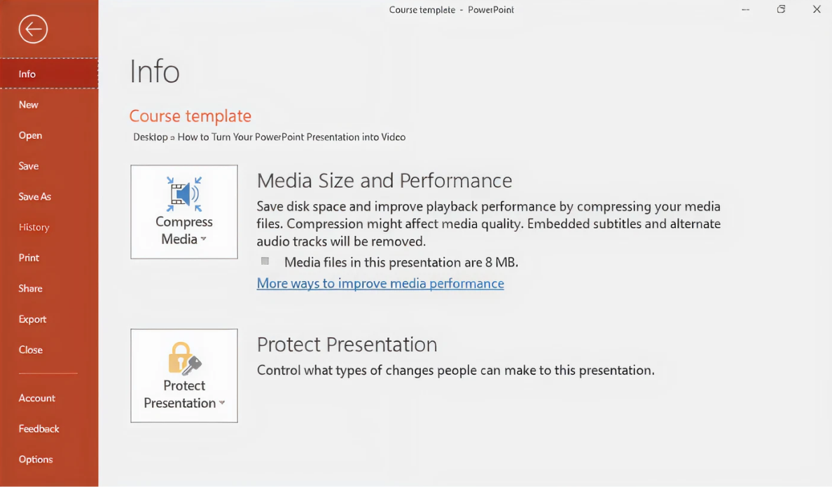 Раздел Экспорт в Microsoft PowerPoint перед созданием видео