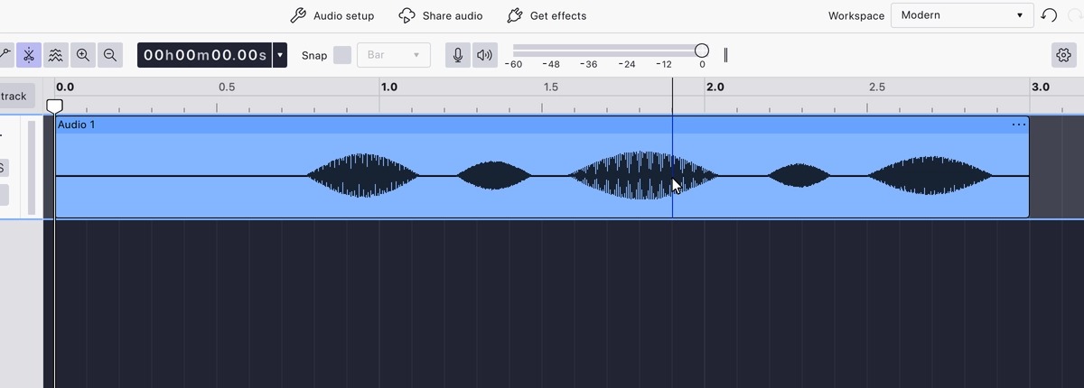 Инструмент Split в Audacity 4 перед разделением клипа