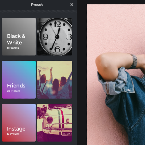 Панель готовых эффектов в Pixlr Express