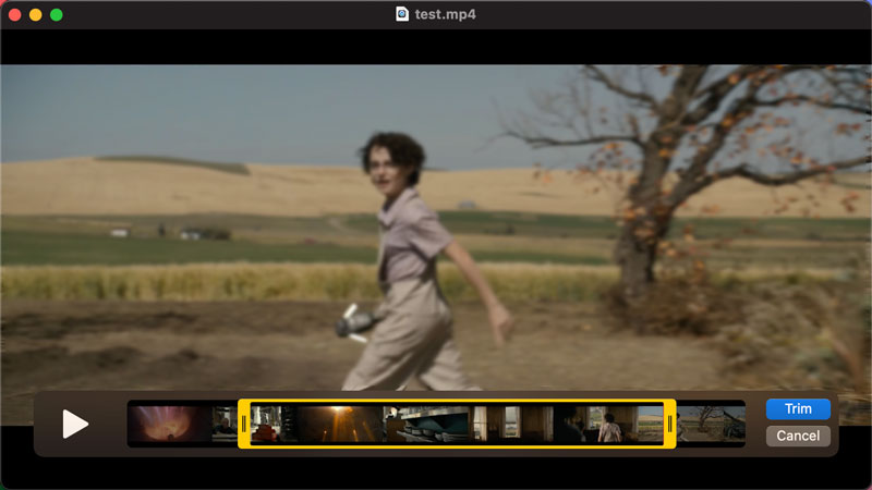 Обрезка ролика в QuickTime Player с желтыми маркерами