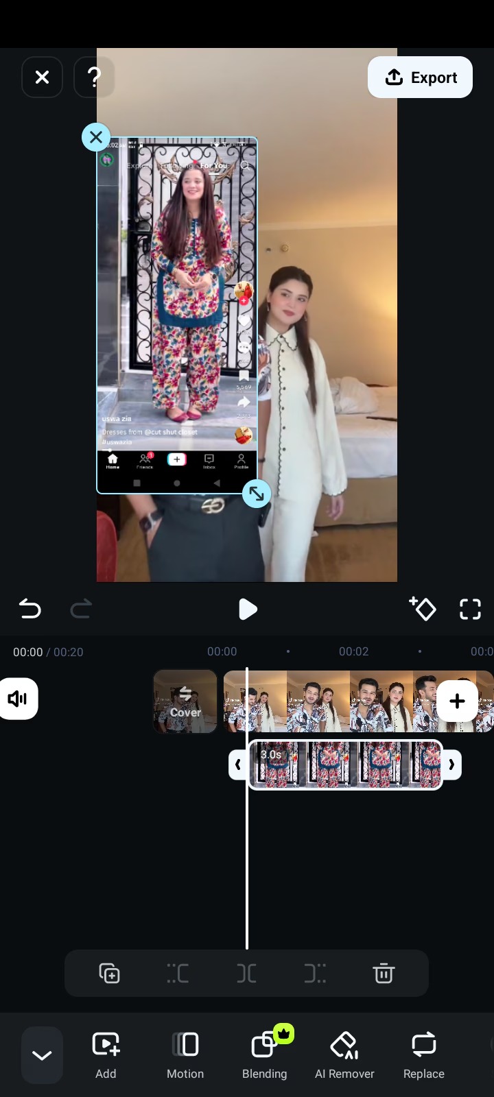 Окно Picture in Picture в мобильном редакторе InShot