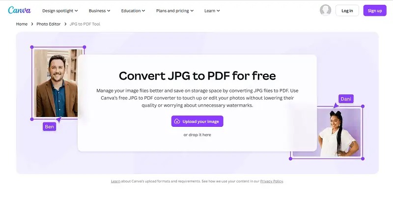 Интерфейс Canva для подготовки JPG к экспорту в PDF