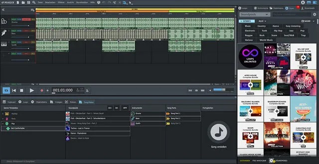 Интерфейс MAGIX Music Maker с дорожками и лупами