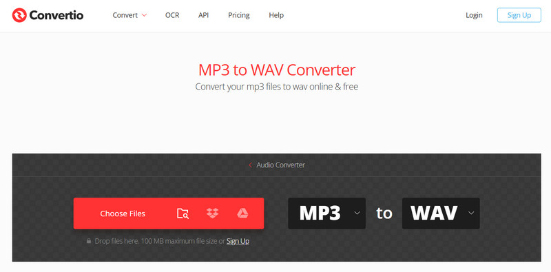 Интерфейс Convertio для преобразования MP3 в WAV
