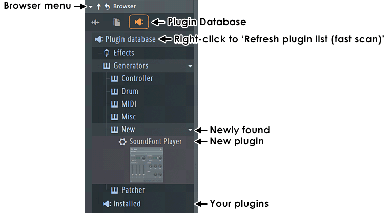 Browser FL Studio с базой установленных плагинов