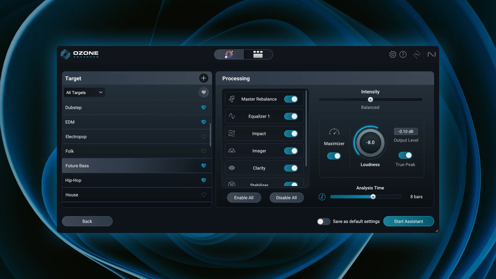 Интерфейс Custom Master Assistant в iZotope Ozone 12