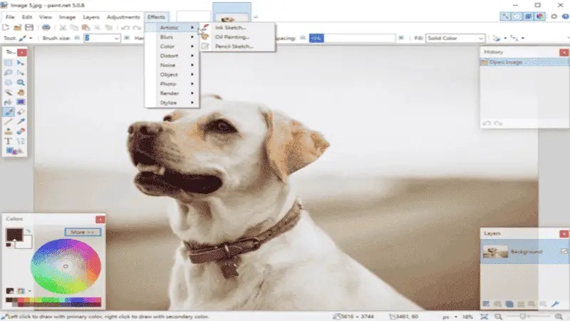 Интерфейс Paint.NET со слоями и панелями инструментов