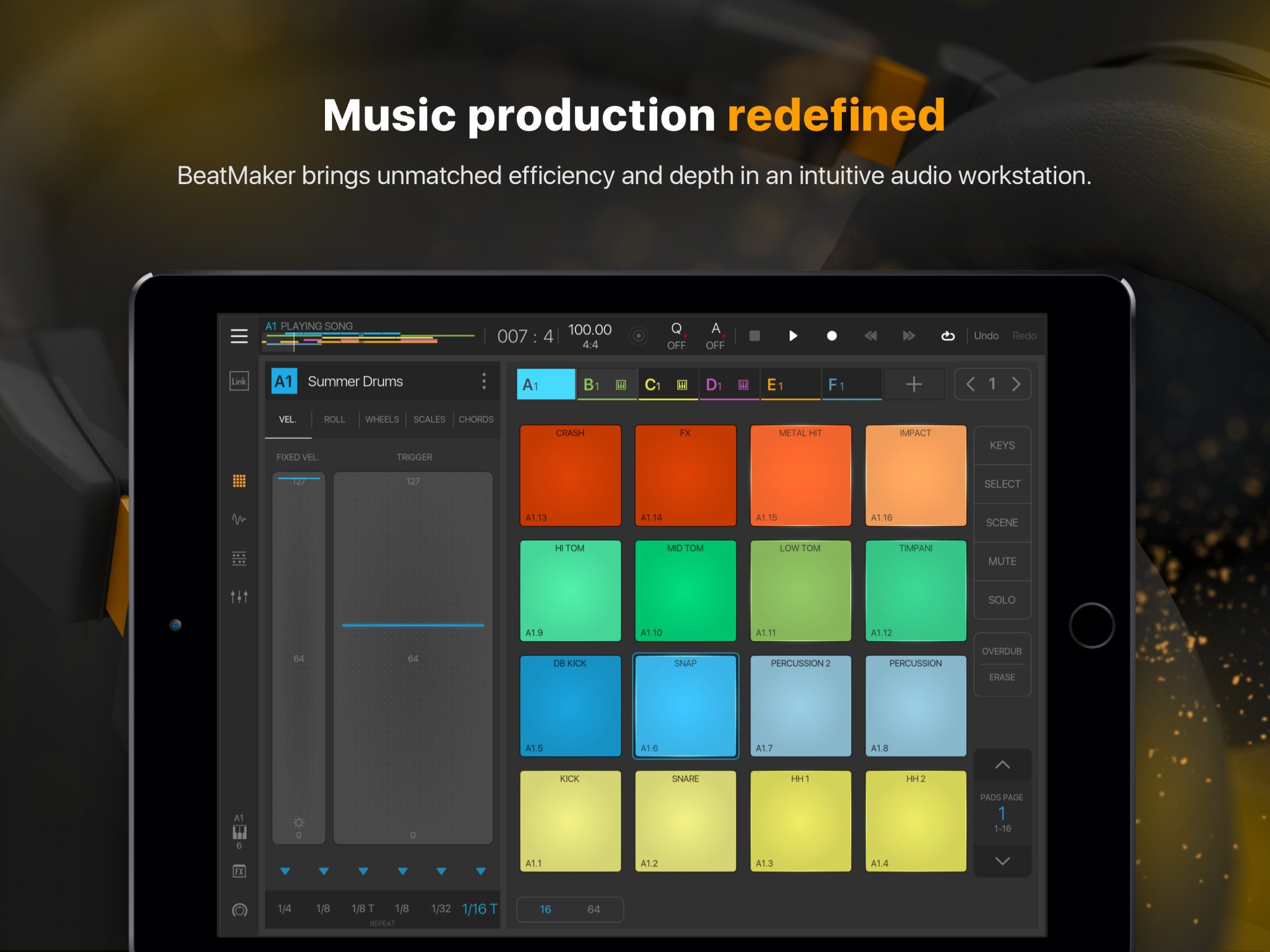 BeatMaker 3 на iPad с пэдами, секвенсором и инструментами сэмплирования