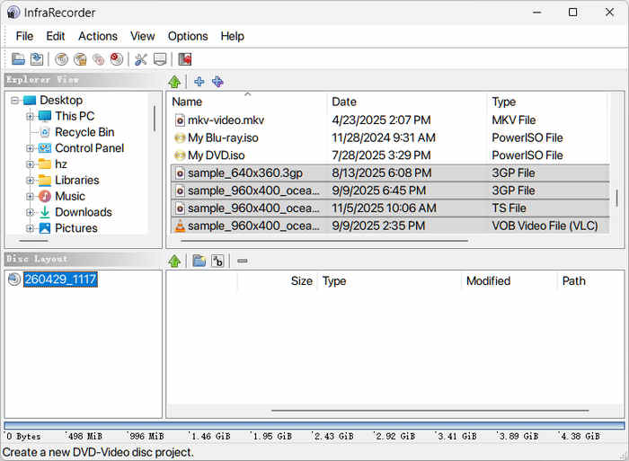 Меню Actions в InfraRecorder с командой Burn Image