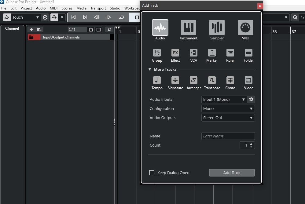 Проект Cubase Pro с несколькими гитарными аудиодорожками и записью электрогитары