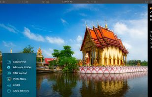 Интерфейс Luminar с фотографией и панелью инструментов обработки