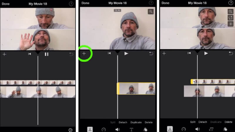 Режим разделенного экрана в iMovie