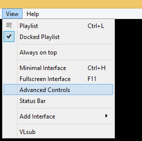 Меню View в VLC media player с включением Advanced Controls