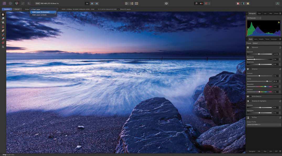 Интерфейс Affinity Photo 2 при обработке фотографии