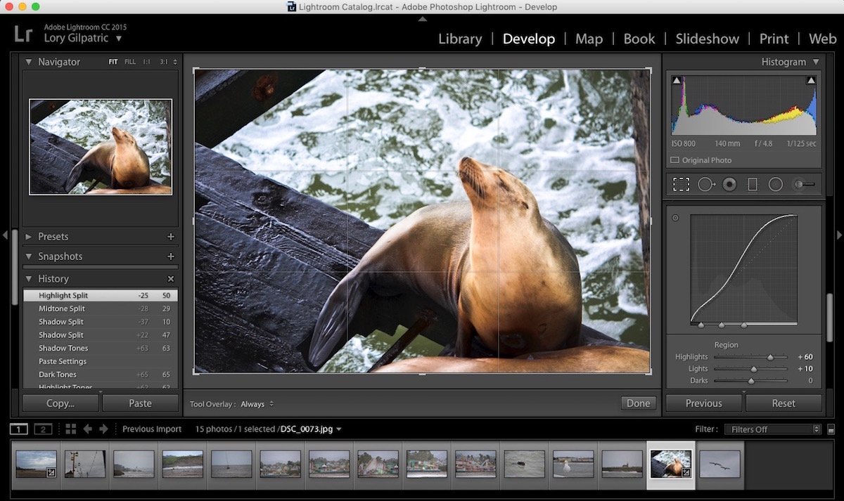 Интерфейс Adobe Lightroom на Mac с фотографией и панелями редактирования