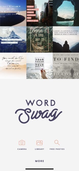 Интерфейс Word Swag с фотографией и вариантами текстового оформления