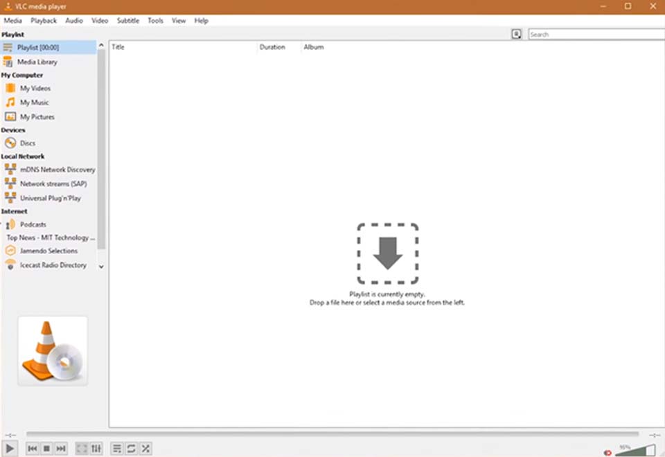 Главное окно VLC media player на Windows