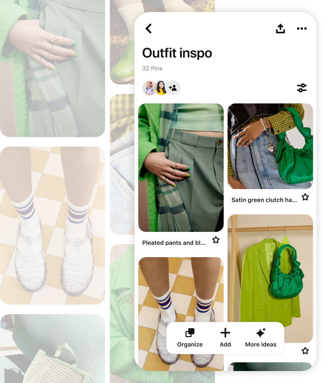 Доска Pinterest с сохранёнными Pins и кнопками организации