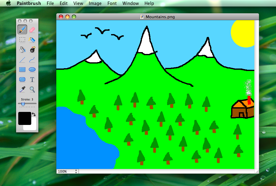 Окно Paintbrush на Mac с простым рисунком и панелью инструментов