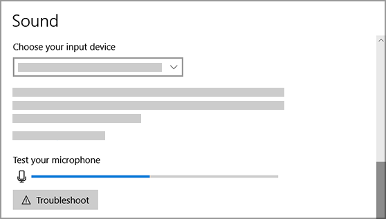 Окно настроек звука Windows с выбором входного устройства и тестом микрофона