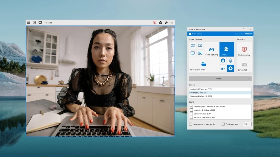 VSDC Free Screen Recorder с окном веб-камеры и панелью выбора источников