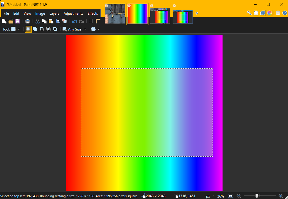 Интерфейс Paint.NET 5 с выделением на изображении