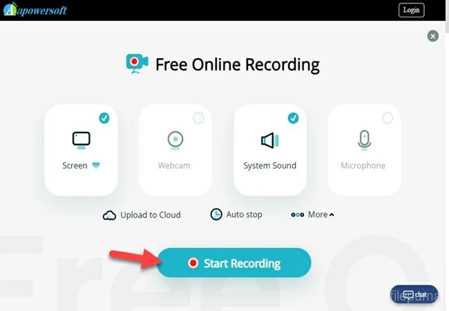 Окно Apowersoft Free Online Screen Recorder с переключателями экрана, камеры и звука