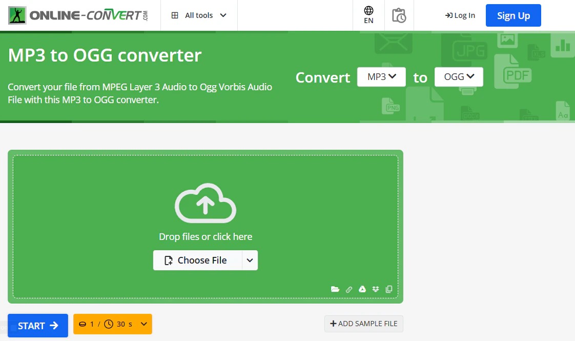 Страница Online-Convert для преобразования MP3 в OGG