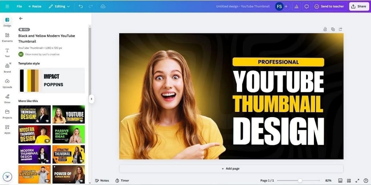 Редактор Canva с макетом YouTube-превью