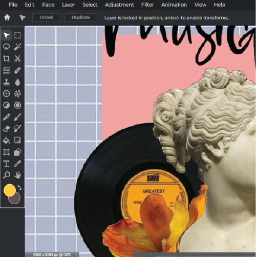 Интерфейс Pixlr Editor с панелью инструментов и холстом