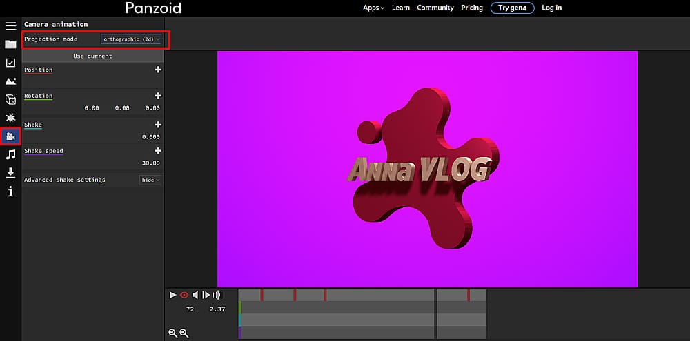 Интерфейс Panzoid Clipmaker 2 с 3D-сценой интро и таймлайном