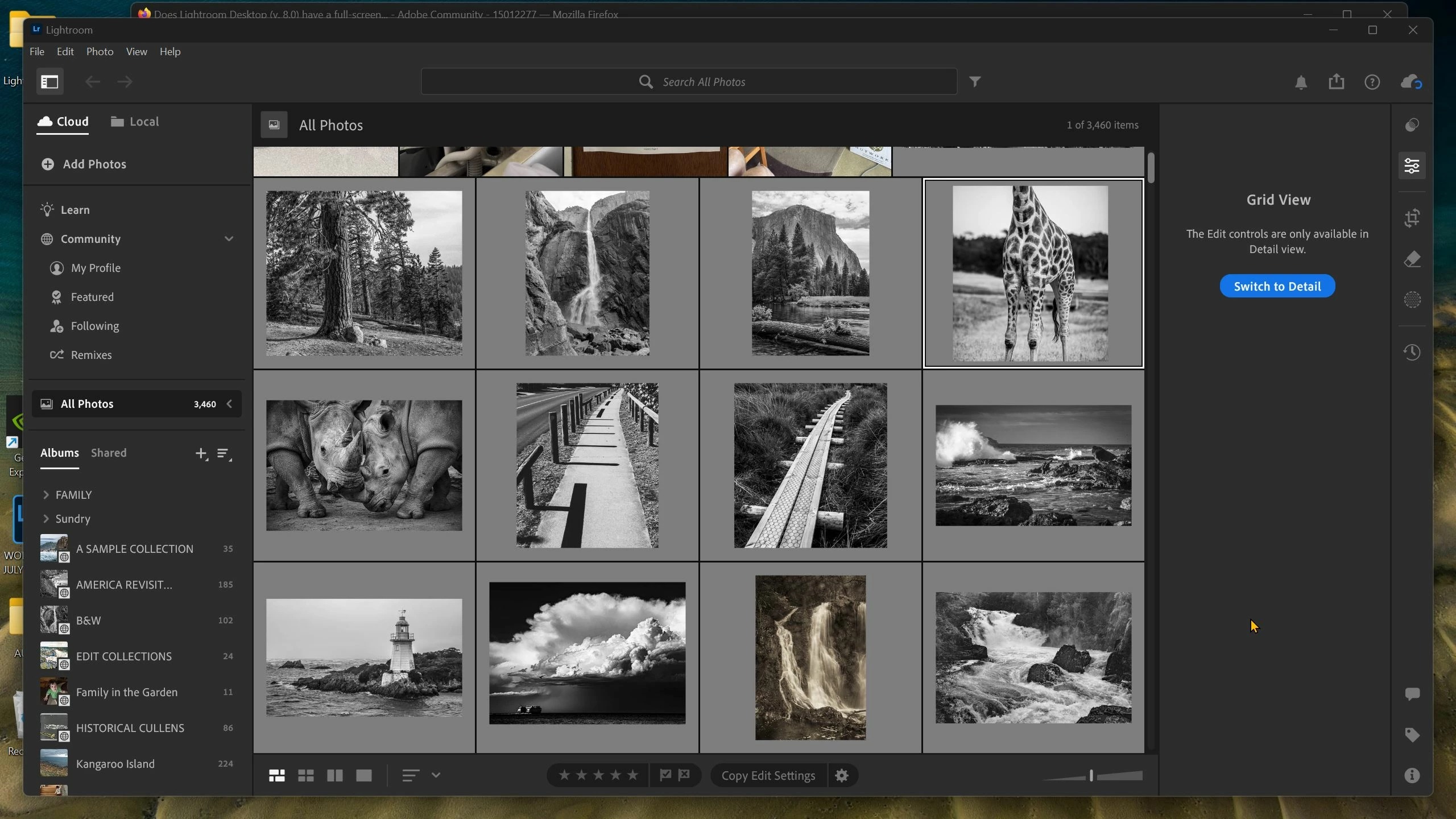 Интерфейс Adobe Lightroom с фотографией, гистограммой и панелью обработки