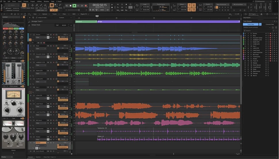 Интерфейс Cakewalk Sonar с многодорожечным проектом